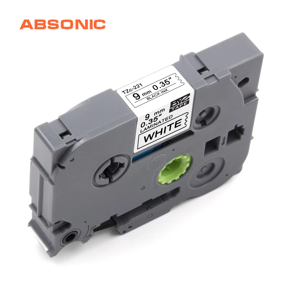 Absinic 9 мм * 8 м Tz TZe-221 Tze221 черный на белой этикетке совместимый для Brother P-Touch PT-H100 PTD400AD