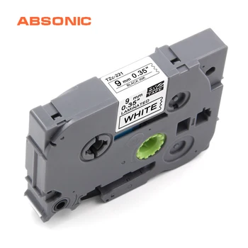 

Absonic 9mm*8m Tz TZe-221 Tze221 Black on White Labeling Tag Compatible for Brother P-Touch PT-H100 PTD400AD PT-D210 Labelmaker