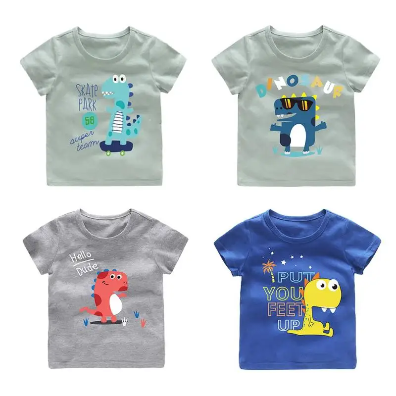 

Summer Boys Cartoon Dinosaur O-Neck Basic T-shirt Cute Children Casual Tops