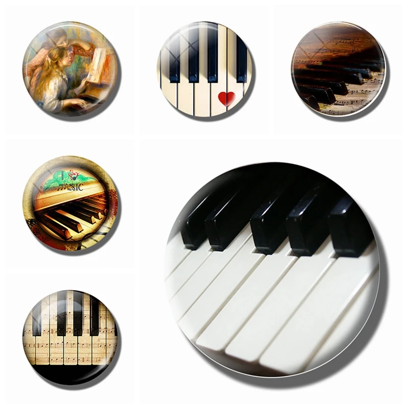 

Music Piano Keys Fridge Magnet 30MM Glass Cabochon Magnetic Stickers for Refrigerator for Home Decor Note Holder Pianist's Gift