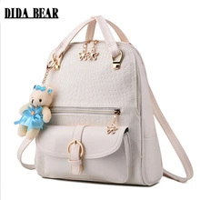 DIDA BEAR Women Backpacks Bolsas Mochila PU Leather Solid Candy Colors Girls School Bags Femme Sac A Dos Black Beige Pink Blue