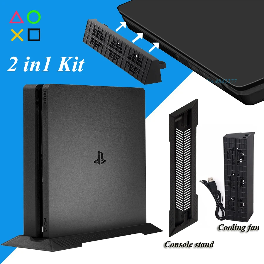 2 в 1 ТОНКАЯ вертикальная подставка для PS4 + охлаждающий вентилятор Sony Playstation 4 Play