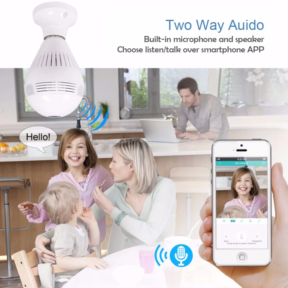 SIM Card 1080P HD Wireless Dome IP Camera Bulb Wi-Fi 360 Degree FishEye VR Audio Home CCTV Security Light Module Camera 3