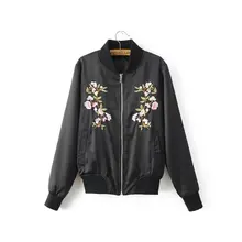 Free shipping casual women’s European American style black embroidered stand – collar zipper pocket thin jacket uniform