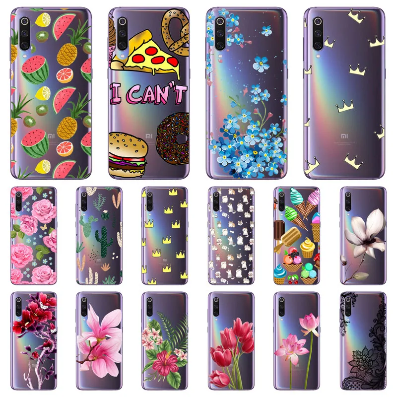 Xiaomi Mi 9 Case,Silicon Black Painting Flower Soft TPU Back Cover for Xiaomi Mi 9 SE Protect Phone Cases Shell