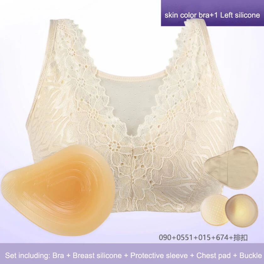 

No Steel Ring Shaped Thin Bra + Silicone Fake Breast Protheses Postoperative Resection + Protective Cover Chest Pad Thicken D40