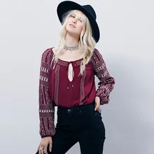 Новинка осени года; Модные женские рубашки с вышивкой; Лидер продаж; футболка в стиле бохо с длинными рукавами; свободная рубашка в стиле хиппи; элегантные хлопковые футболки