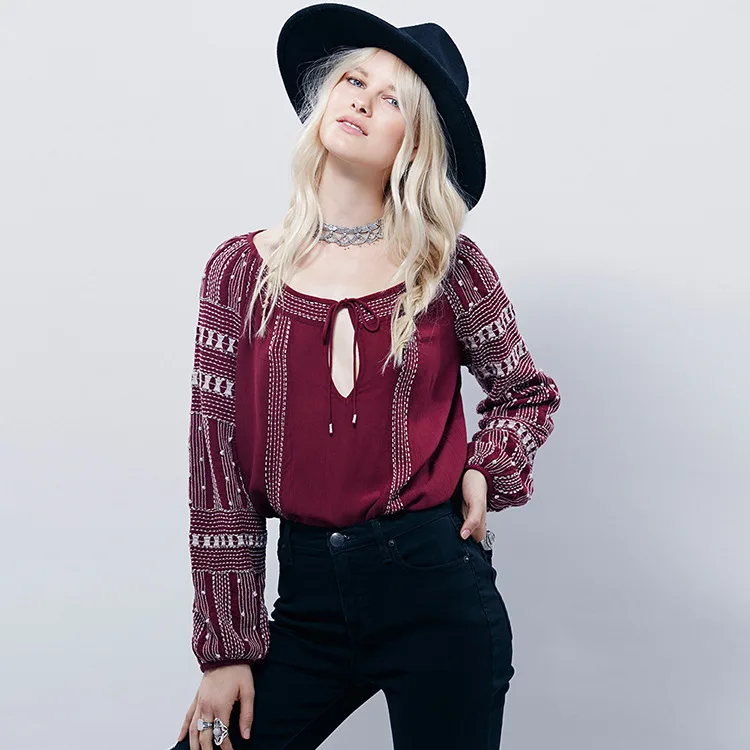 

2018 autumn new embroidery fashion women shirts hot sale long sleeve boho t shirt hippie loose shirt cotton elegant t shirts