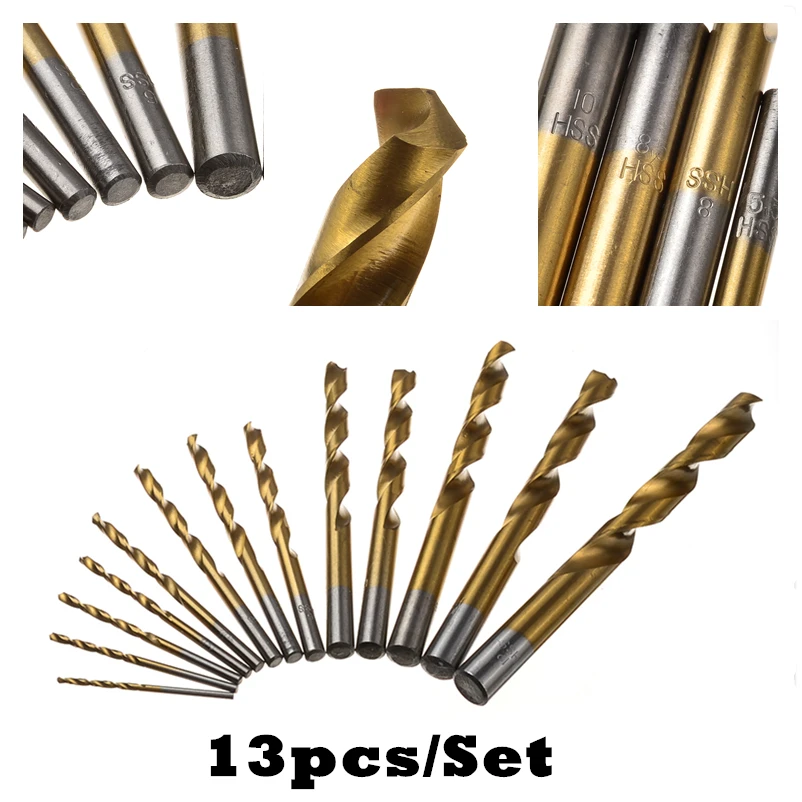 

13pcs 2-12mm Twist Drill Bit Set High-speed Steel Titanium Plated HSS Woodworking Wood Metal Drilling Tools For Metal Working