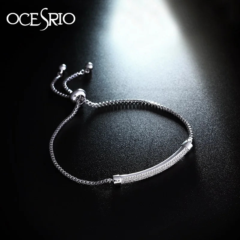

OCESRIO New Pave Cubic Zirconia Bracelet CZ Crystal Bar White Silver Bracelet for Women Feminine Party Accessories brt-k20