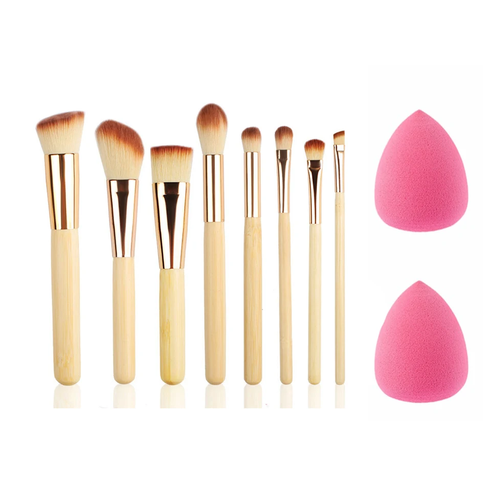8Pcs Makeup Brush Set with 2 Sponge Blender Professional Foundation