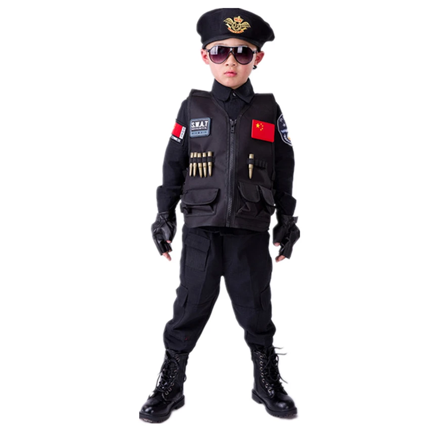 Preise Jungen Polizei Kinder Uniform Kinder Cosplay Polizisten Kostüme Spezielle Armee Militär Uniform Kindergarten Leistung Kleidung Set