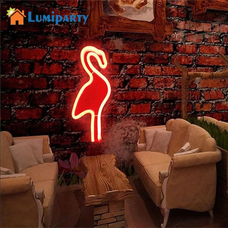 

LumiParty Creative LED Flamingo Wall Hanging Lamp Bar Party Club Decor Neon Sign Design Romantic Dim Mood Lamp Battery Operated