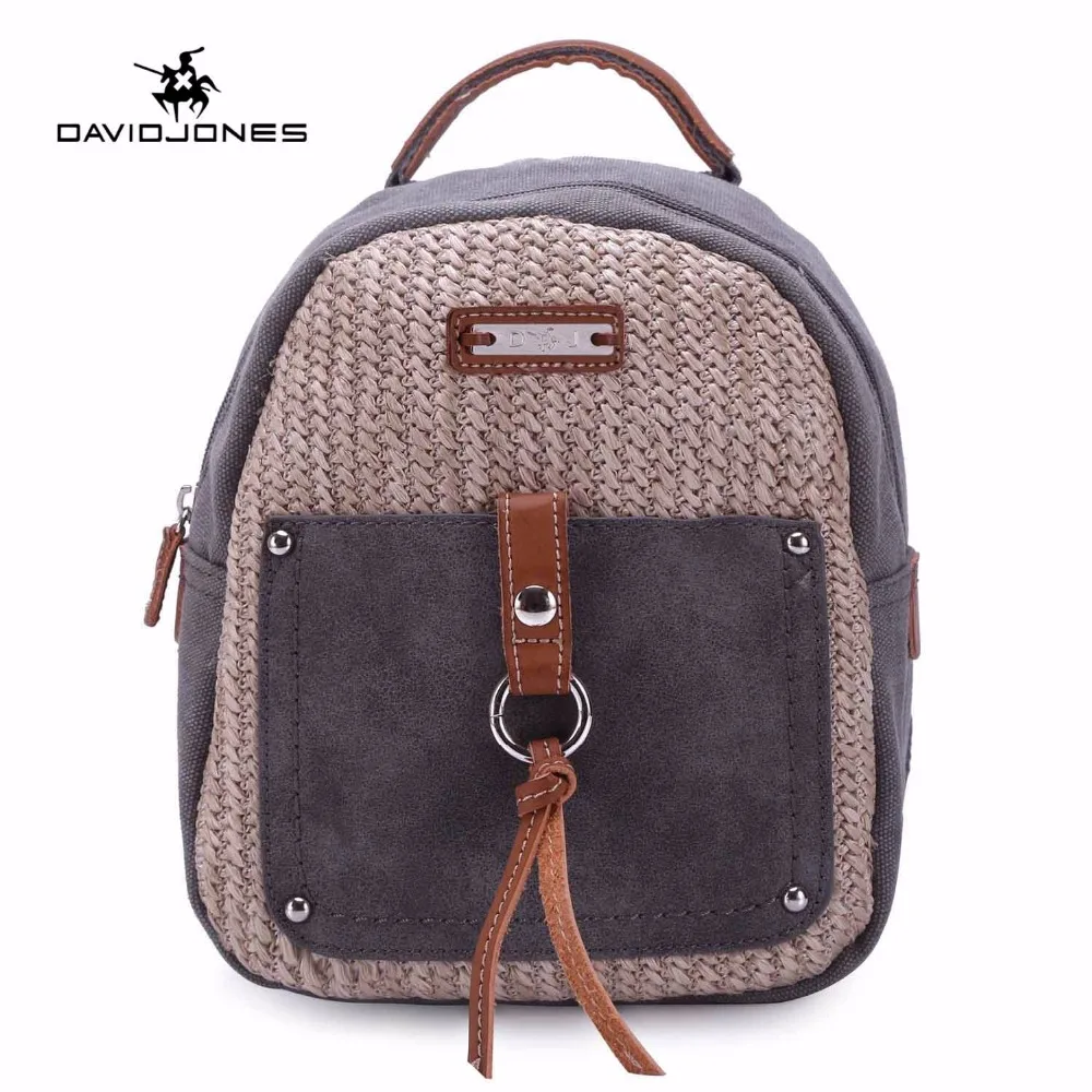 

DAVIDJONES Women canvas backpack femal knitting shoulder bags