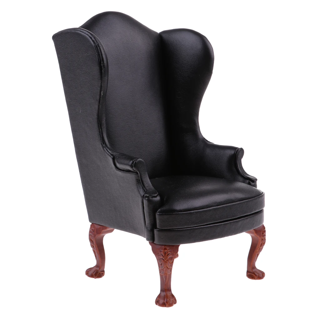 Miniature Black Single Sofa Wing Chair Furniture for 1/6 Action Figure Doll