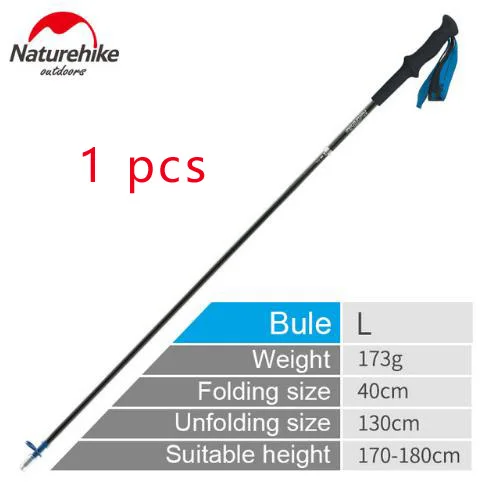 1 Pcs Naturehike Portable Collapsible Carbon Fiber Trekking Poles Quick Lock Compact Folding Walking Stick Tourism Trail Running - Цвет: blue L size