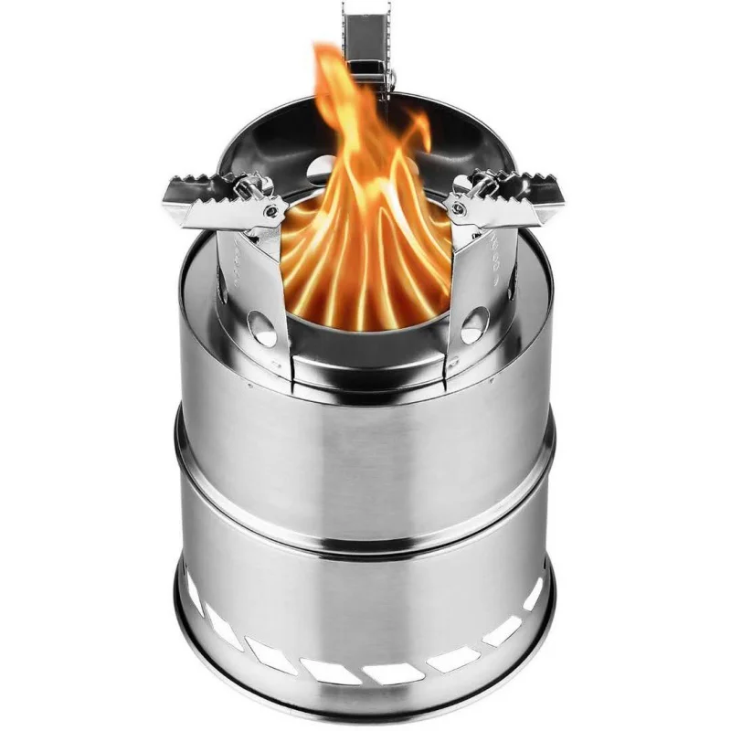 

Outdoor Folding Windproof Wood Stove Sliver Stainless Steel Picnic BBQ Alcohol Stove Camping Stove for Hiking