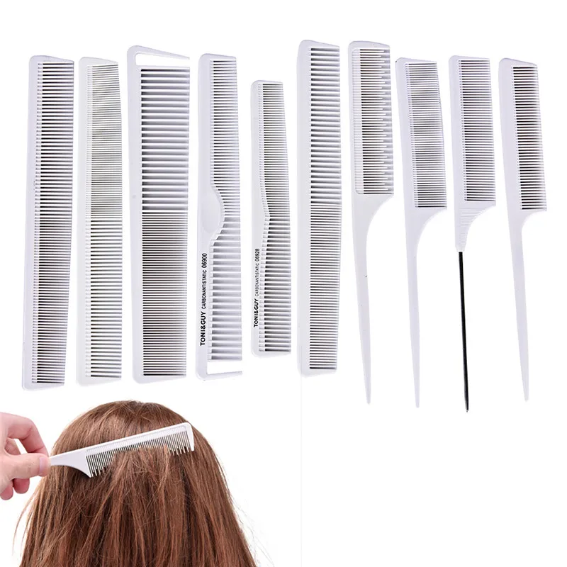 

10pcs Professional White Hair Combs Kit Salon Barber Comb Brushes Anti-static Hairbrush Hair Styling Tool Set Wholesale