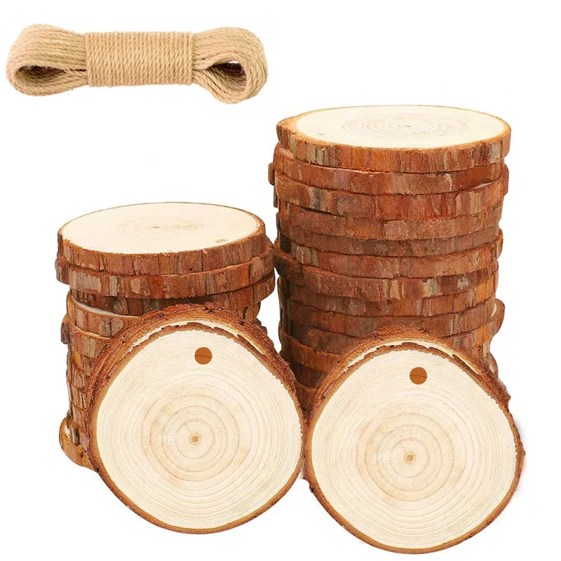 

Small Natural Wood Slices 10Pcs with Holes for Crafts Ornaments Predrilled DIY Round Discs Ornaments Tree Bark Wooden Circles