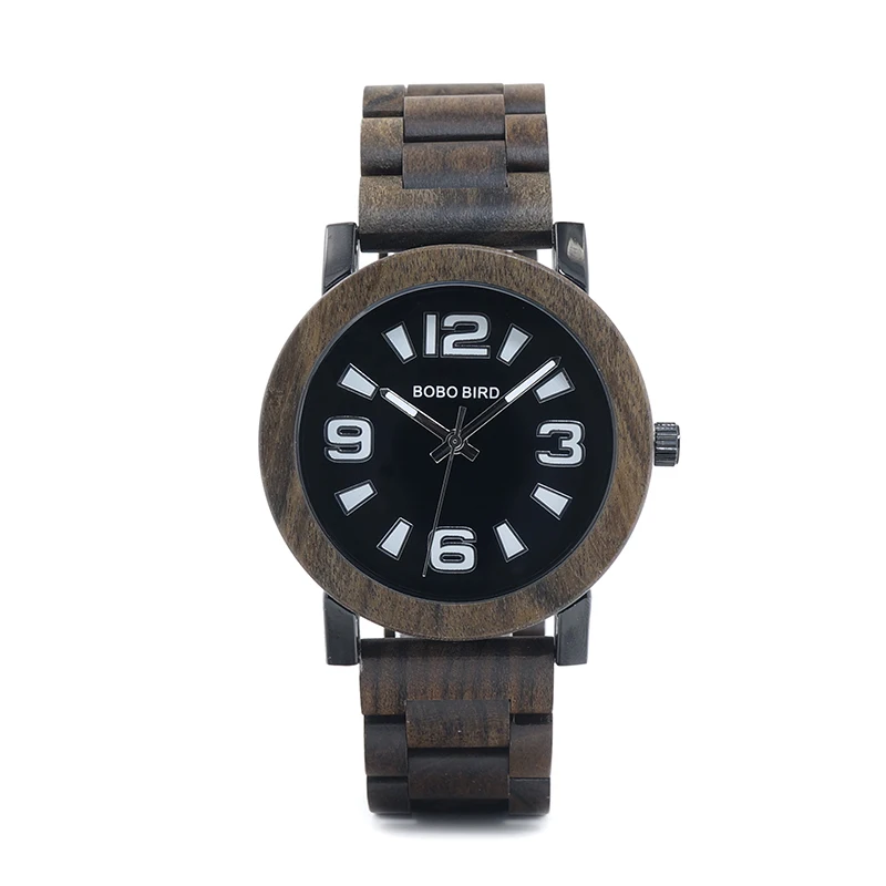 BOBO BIRD Men Verawood Wooden Watches Top Brand Luxury Quartz Wristwatch with Fold the Strap Wood Band in Gift Box saat erkek