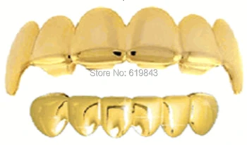 

REAL SHINY!! REAL GOLD PLATED HIPHOP TUSH TEETH GRILLZ TOP AND BOTTOM GRILL SET