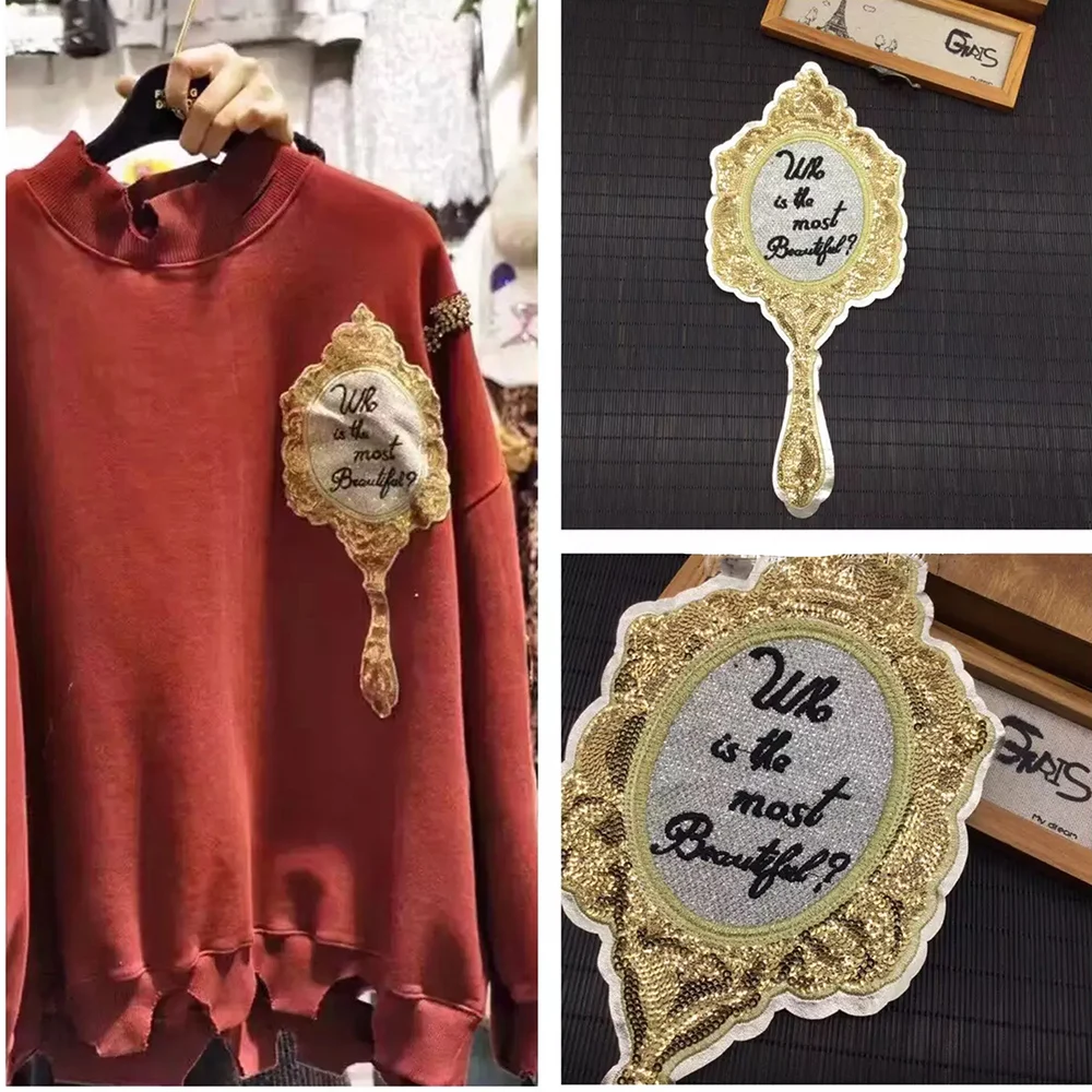 Magic mirror sequins letters patch of accessories Dress shirt mirror