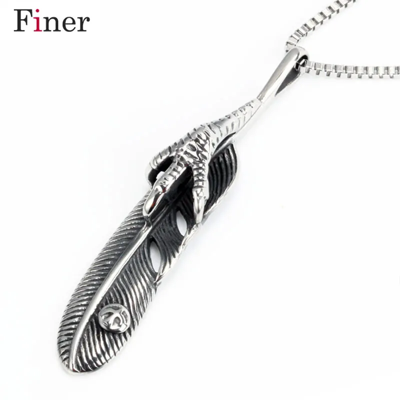 

Steel Soldier Fashion Men Stainless Steel Eagle Claw Feather Pendant Necklace Titanium Steel Gothic Style Jewelry