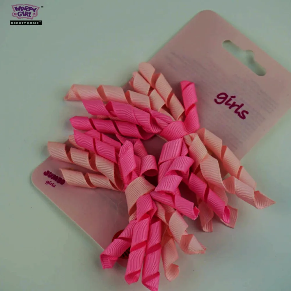 card of 2 curled ribon hair clip , princess pink color range, novelty