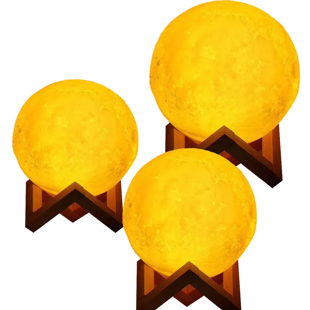 

USB Rechargeable 3DPrint Moon Lamp 2Color Touch Bedroom table Night Light Decor blub Creative kid Gift Luminaria chargeable blub