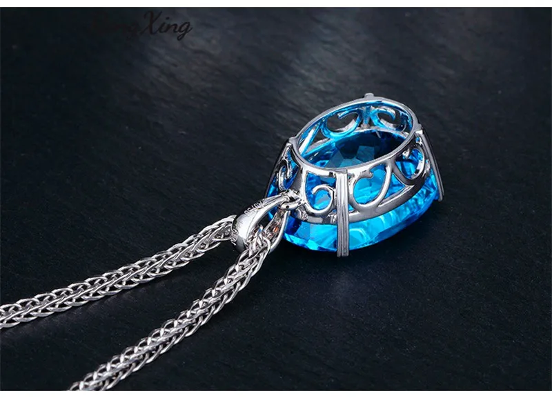 RongXing мистический океан голубой камень, овальные подвески и ожерелья для женщин, 925 пробы, серебряная цепочка, колье ZR0098