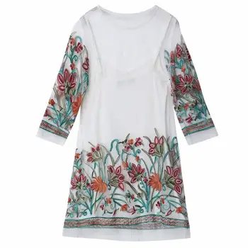 

2019 2Pcs Women Vintage Flower Embroidery Sexy See-Through Lace Camisole Blouse Dress