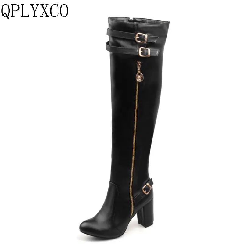 

QPLYXCO 2017 New Big &Small Size 32-45 long boots Fashion Women over the Knee Boots Woman Round Toe High Heels Shoes 9-16