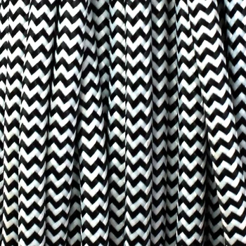 

Zigzag Black and White Lamp Cord Wire Vintage Style Cloth Covered Extension Cord Round Fabric Cable