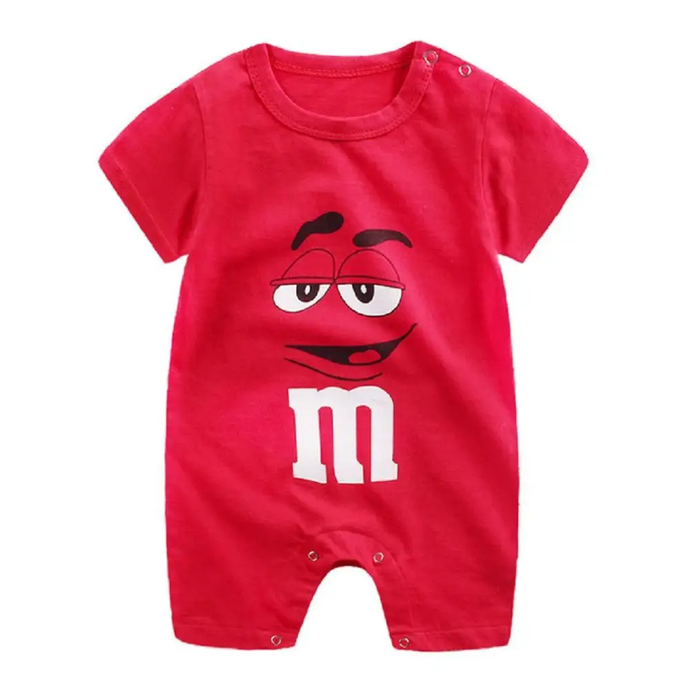 Детская одежда для девочек и мальчиков; комбинезоны для новорожденных из хлопка с мультяшным принтом; Летний комбинезон с короткими рукавами для новорожденных - Цвет: Красный
