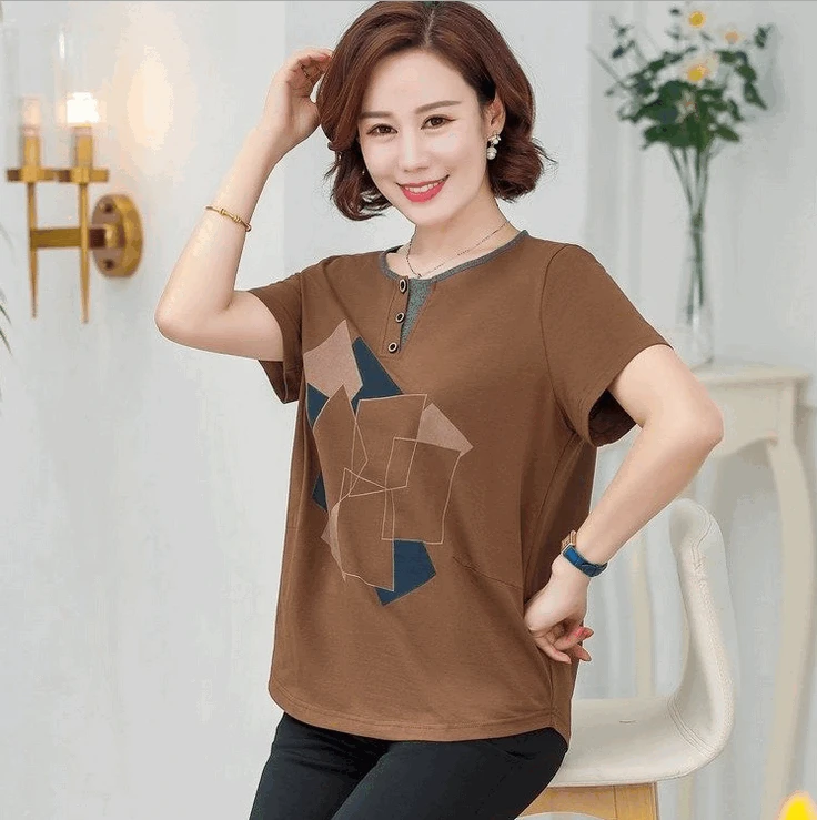 

cotton short sleeve t-shirts for women camiseta summer new 2XL3XL4XL5XL plus size korean middle age mother o-neck top tee shirt