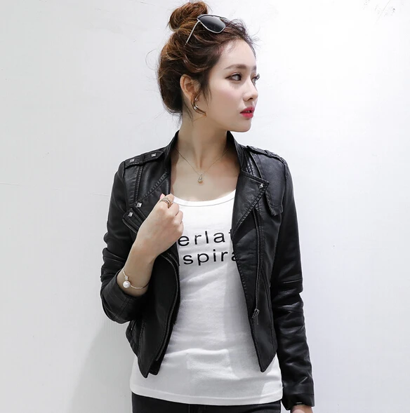 

Leather jacket women 2019 new fashion leather coat women short slim motorcycle leather clothing female outerwear black