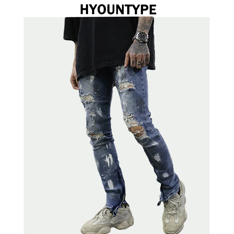 Bottom Zipper Destroyed Jeans Skinny 