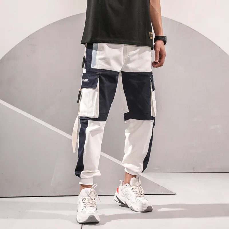 

Outdoor 2019 spring autumn elastic waist cotton patchwork trekking hiking tactical teenagers pents men hip hop cargo trousers