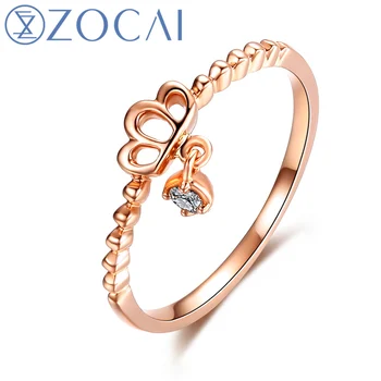 

ZOCAI Design Gift Ring Crown Shape Natural 0.03 CT Diamond Ring with Real 18K Rose Gold (Au750) W06248