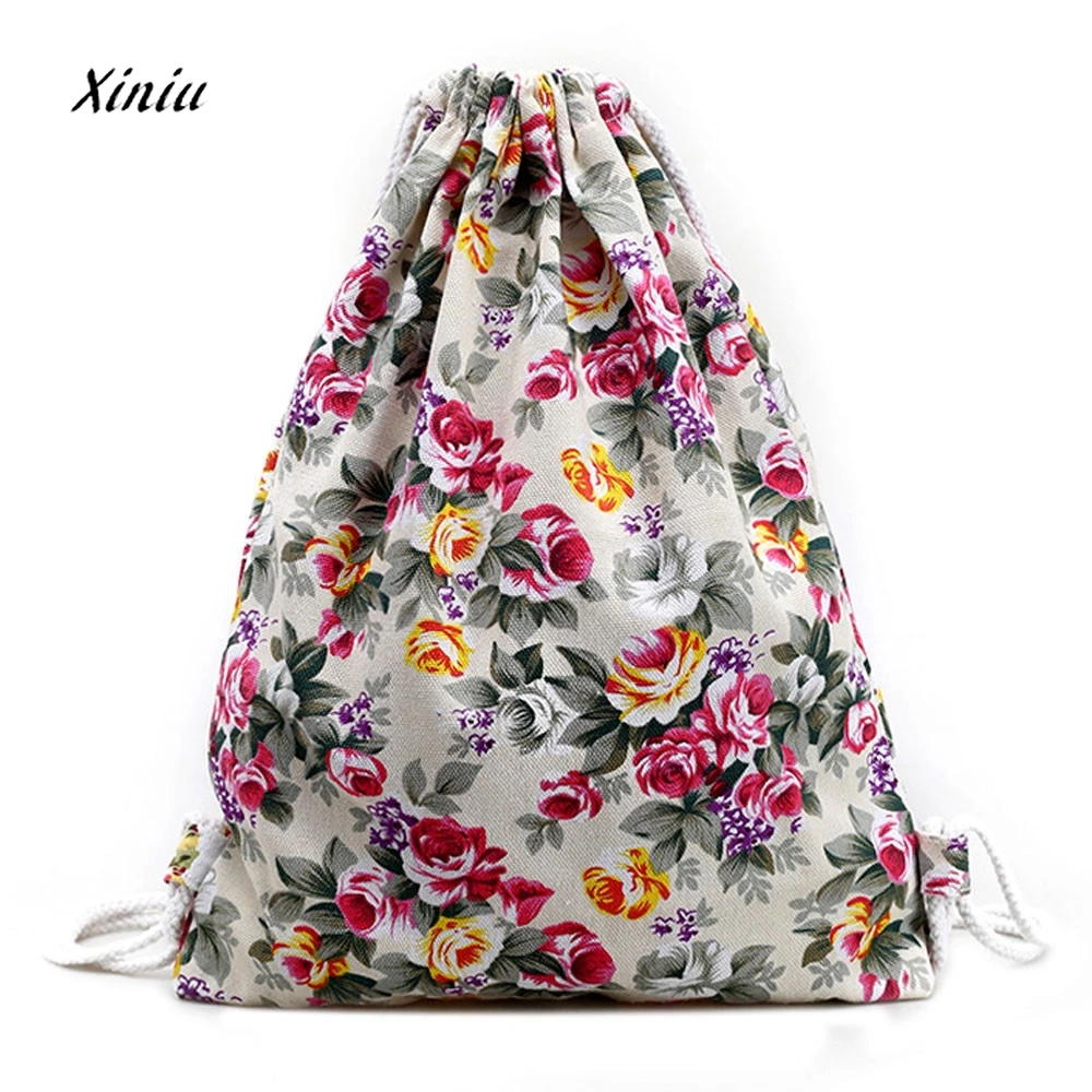 

2018 New Fashion Womens Backpack Floral Canvas Backpack Fashion Drawstring Backpack Teenage Girls Student Shoulder Bag Hot