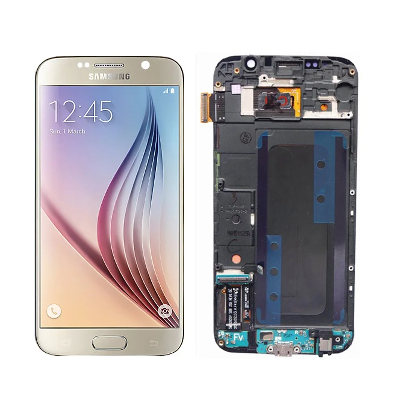 5,1 ''Дисплей для Samsung Galaxy S6 G920 G920i G920F G920W8 ЖК-дисплей Super AMOLED Замена с Сенсорный экран планшета - Цвет: Gold With Frame