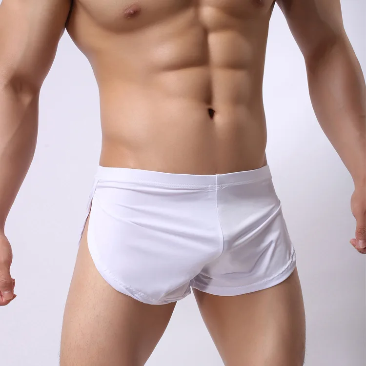 

SORRYNAM Men Low Waist Solid Sleep Bottoms Sexy Mens Split Home Leisure Short Ice Silk Man Comfortable Sleepwear