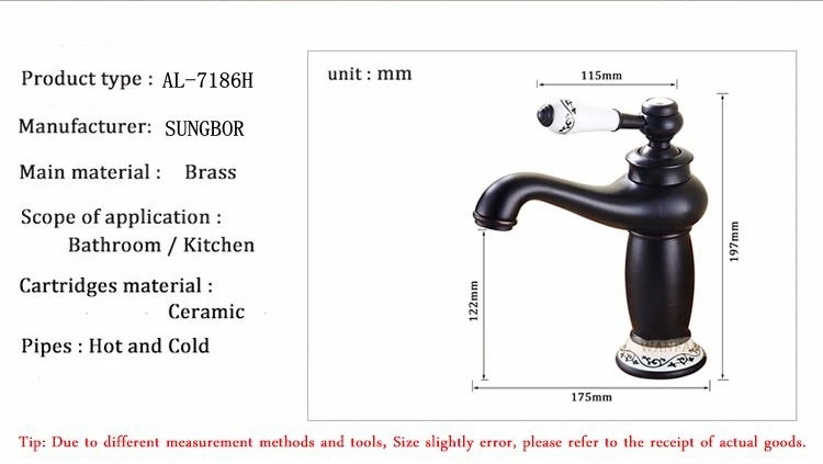Твердая латунь на бортике Ванная раковина кран Черный Латунь керамическая Одиночная ручка Ретро стиль смеситель кран AL-7186H