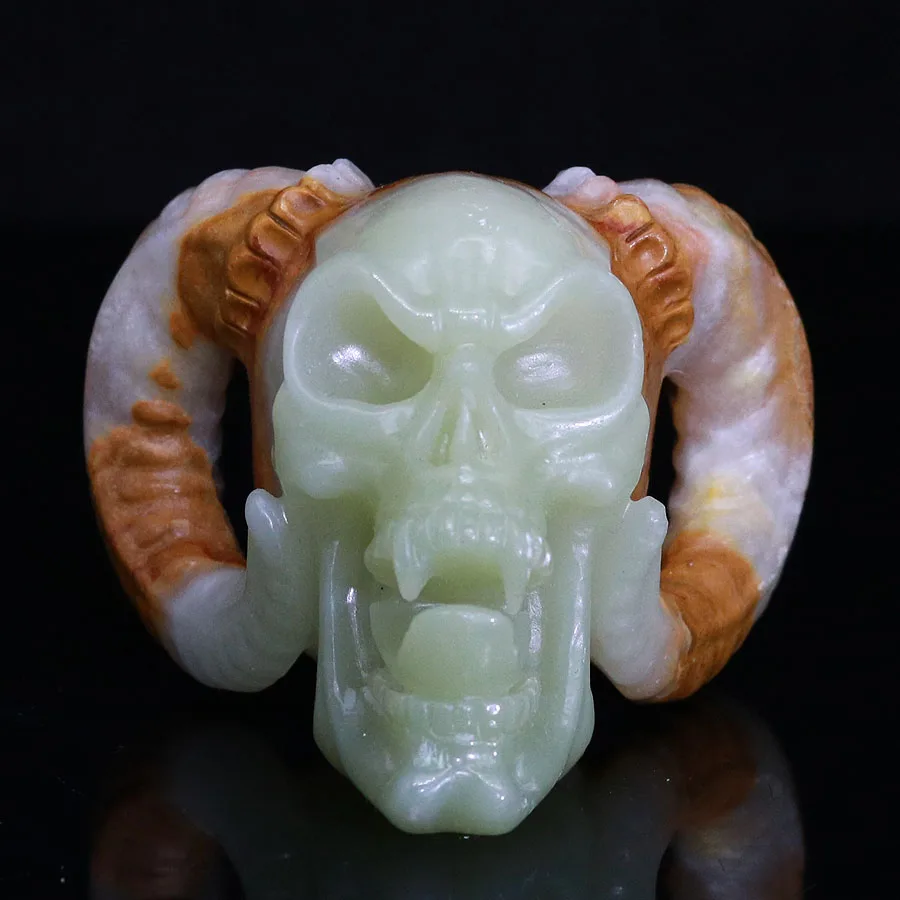 

2.7"AFGHANISTAN JADE Carved Claw Demon Crystal Skull Crystal Realistic Healing Furnishing Articles Figurine AT67