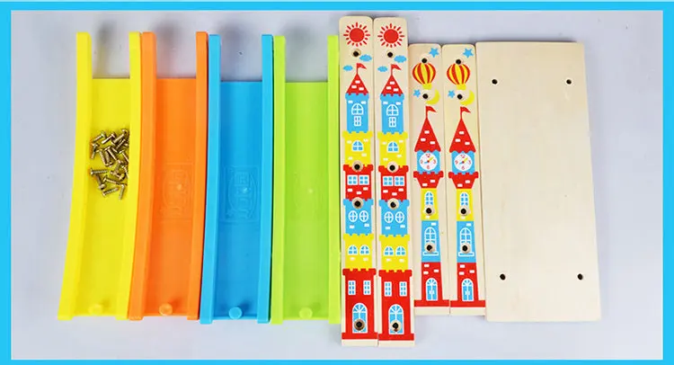 Children's Assembly Four-rail car Inertia car Roller coaster, early education wood toys, Intelligent children Classic wooden toy