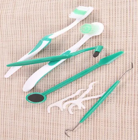 Dental Oral Tooth Care Set Mirror Tongue Cleaner Brush Floss Pick Stain Protection Teeth For Daily 2