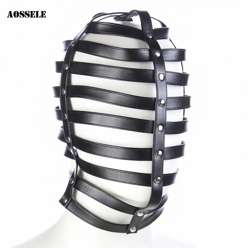 

Leather Mask Fetish Head Bondage Restraint Headgear Slave Mask Adult Games Sex Toys For Couple/Women/Men/Gay BDSM Erotic Toys