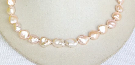 

FREE SHIPPING>>>@@ > N3772 Genuine 17" 14mm pink Reborn keshi pearls necklace