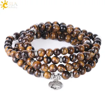 

CSJA 108 Chakra Natural Gem Stone Tiger Eye Homme Bracelets Japamala 8mm Mala Beads Wrapped Bangle Men Meditation Jewellery F411