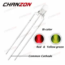 CHANZON, 100 шт., 3 мм, светодиодный, красный, желтый, зеленый, общий катод, 3 мм, прозрачный круглый двухцветный светильник, диодный светильник, DIY компоненты